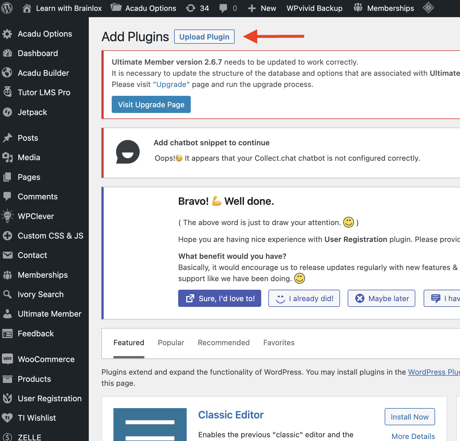 WordPress plugin upload button