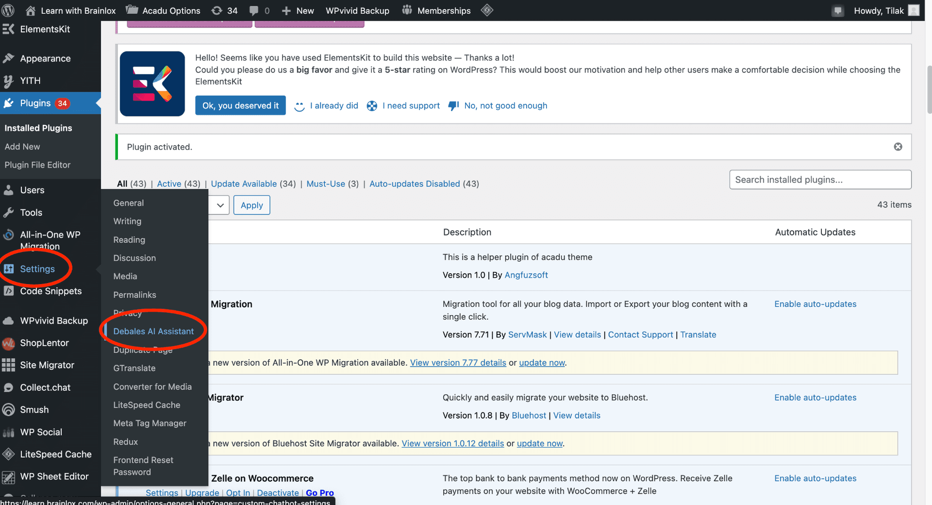 WordPress plugin settings page 1