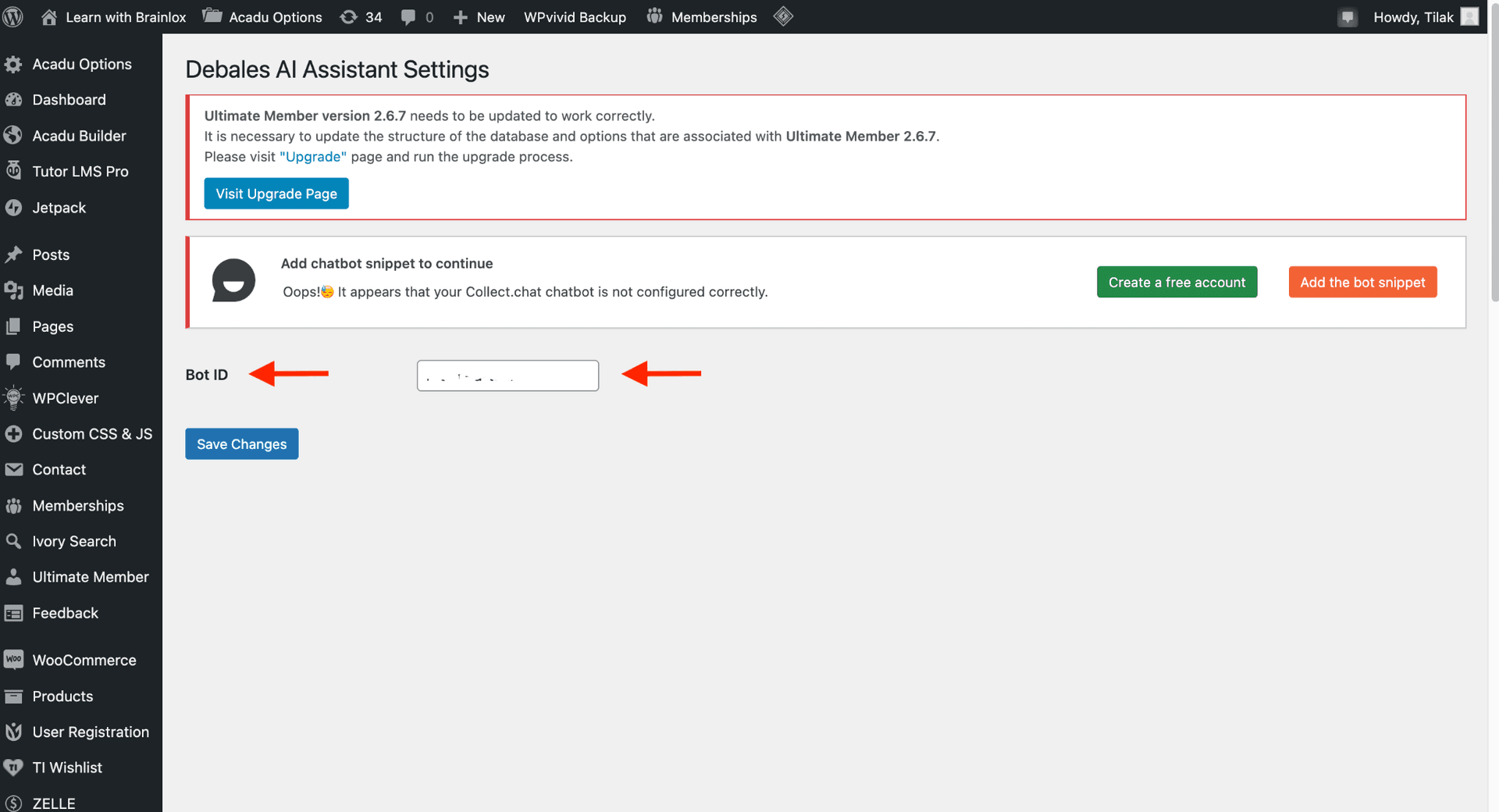 WordPress plugin settings page 2