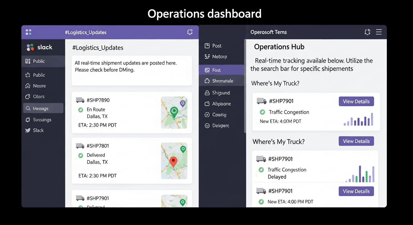 Slack/Teams Ops Dashboard: End "Where's My Truck?" DM Chaos